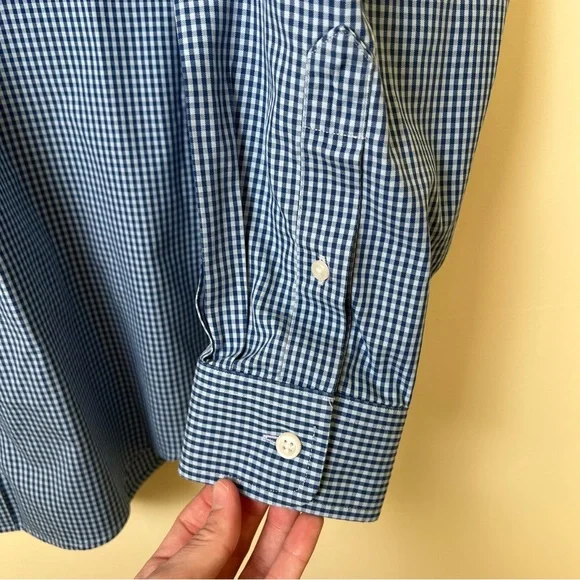 L.L Bean Men’s Gingham Check Button Up Long Sleeve Blue 16.5” Large Traditional - Picture 3 of 7